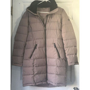 ANDREW MARC Women's Olivine Blush Pink Parka Jacket Size Medium Faux Fur Coat